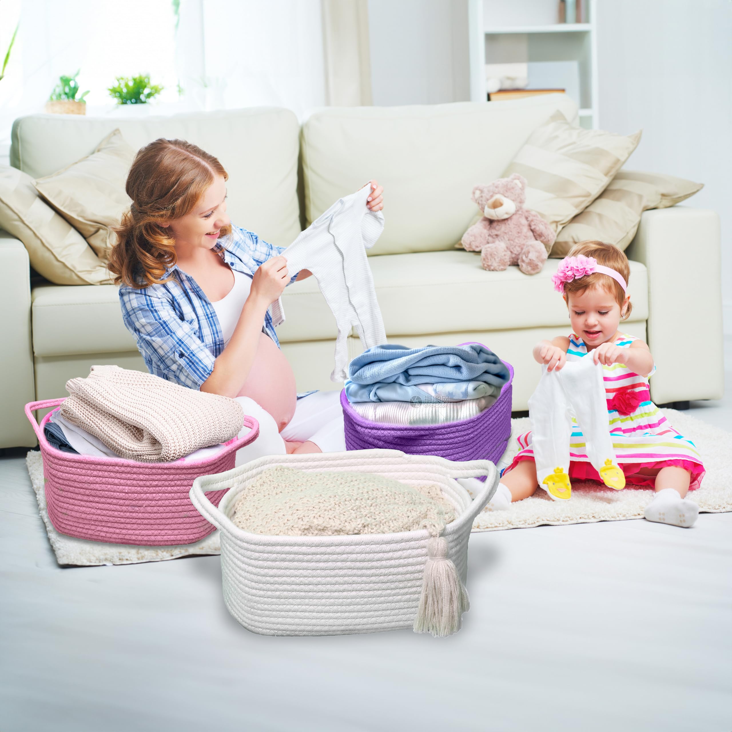 Poschnor basket used for baby toys, diapers, and daily essentials.