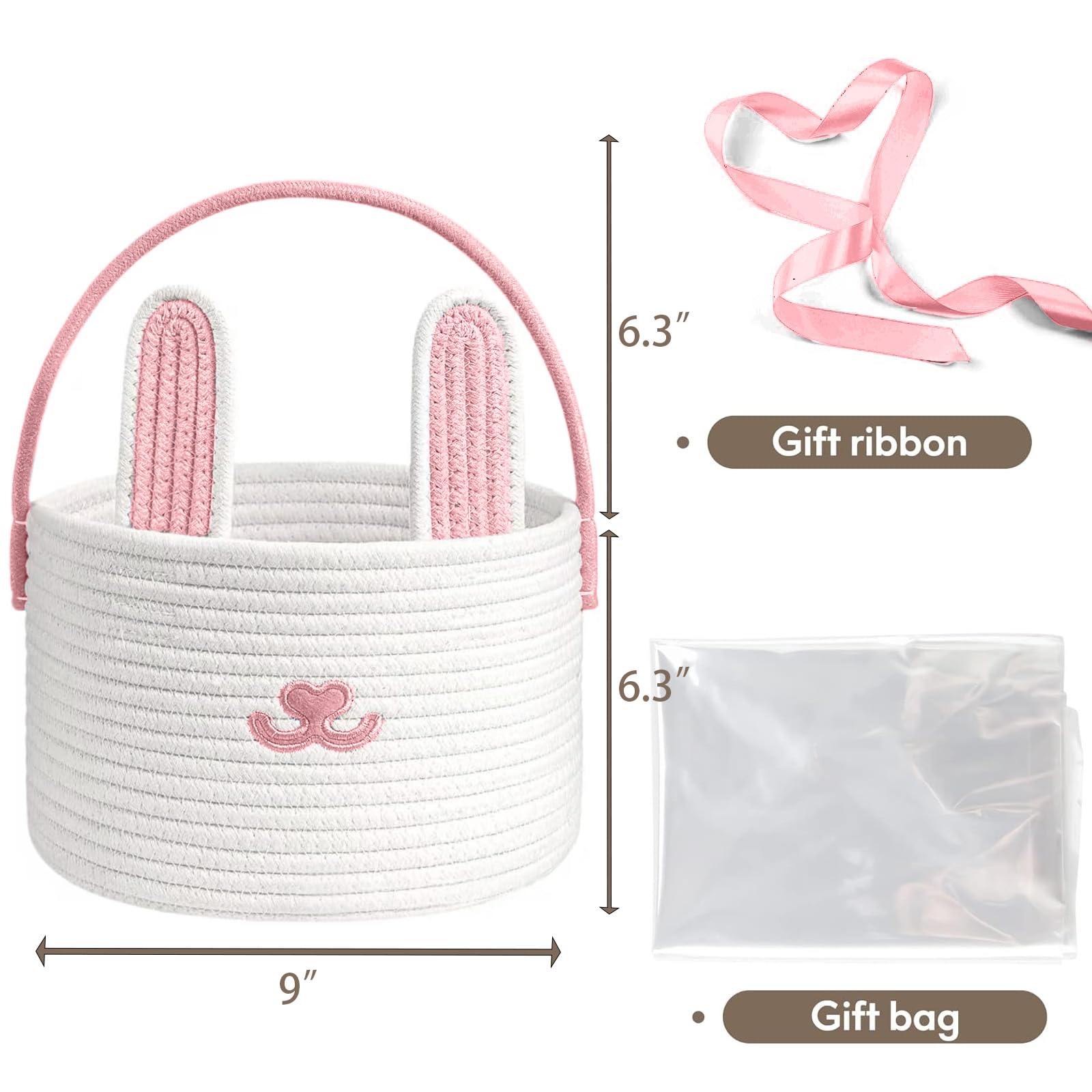 Poschnor Easter basket in pink cotton rope for safe toy and candy storage.