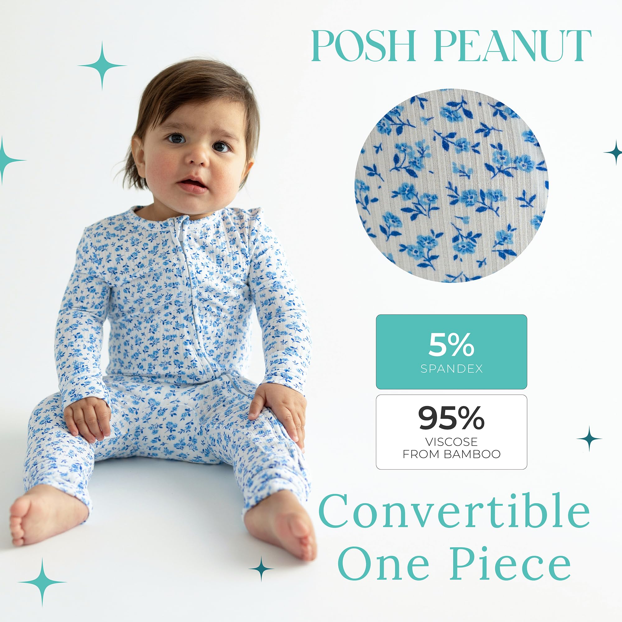 Close-up of the 2-way zipper on Posh Peanut sleepers for easy diaper changes.