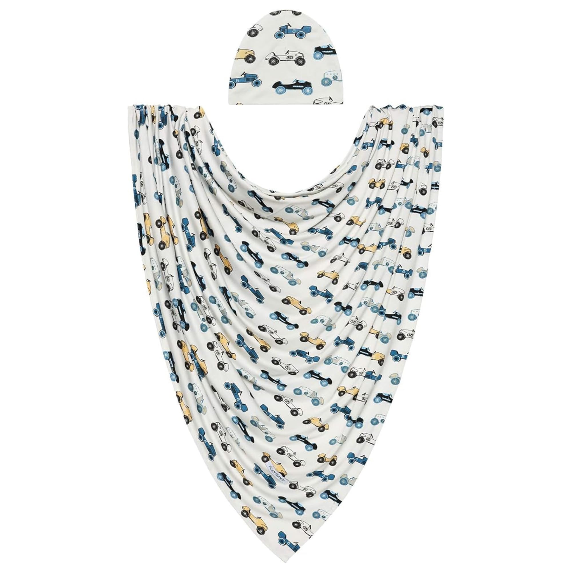 Posh Peanut Enzo swaddle blanket in soft viscose for newborn skin comfort.
