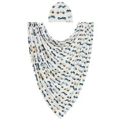 Posh Peanut Enzo swaddle blanket in soft viscose for newborn skin comfort.