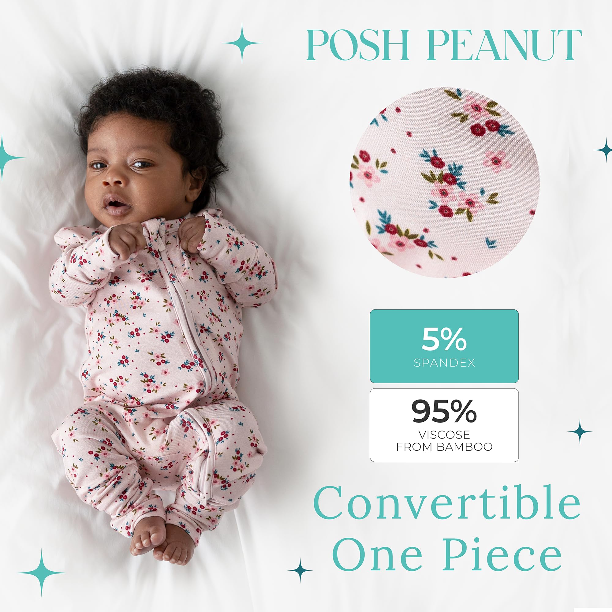 Posh Peanut footless sleepers designed for flexible movement and cozy sleep