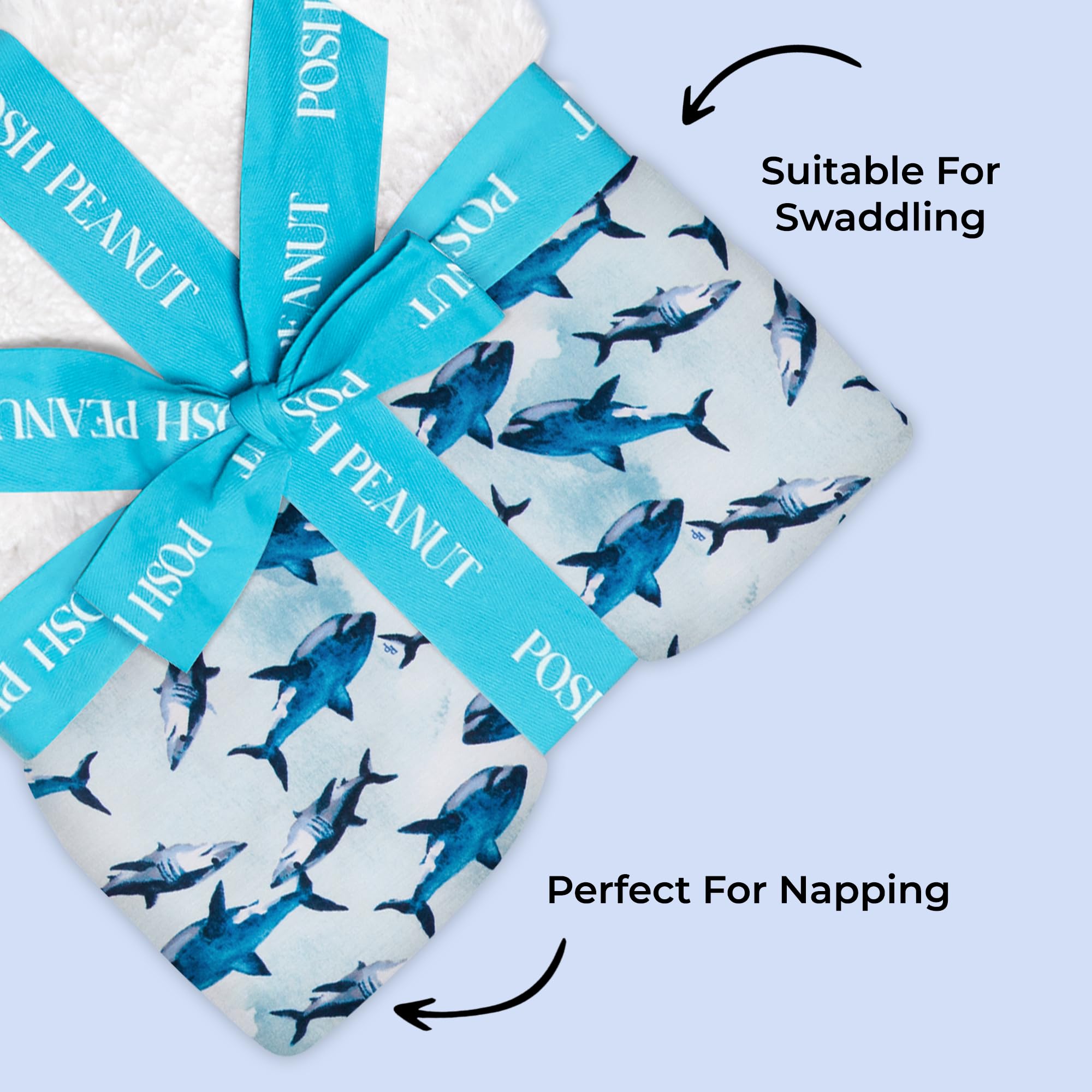Posh Peanut Plush Patoo Sharks blanket stroller-ready use in car seat