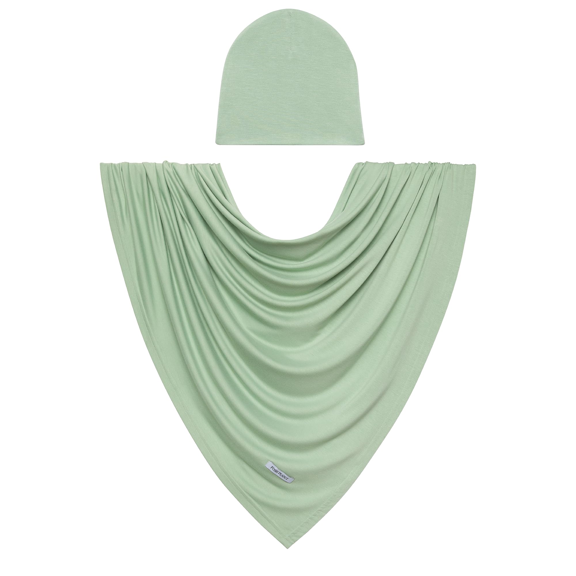 Posh Peanut Sage swaddle blanket flatlay in ultra-soft bamboo fabric for gentle newborn comfort.