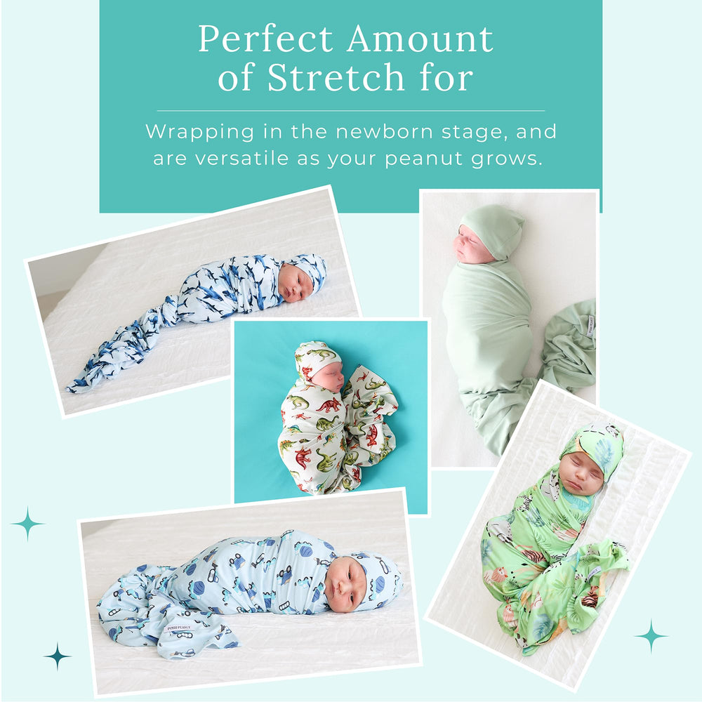 Posh Peanut Sage swaddle blanket 44x44 inches offers generous wrapping space.