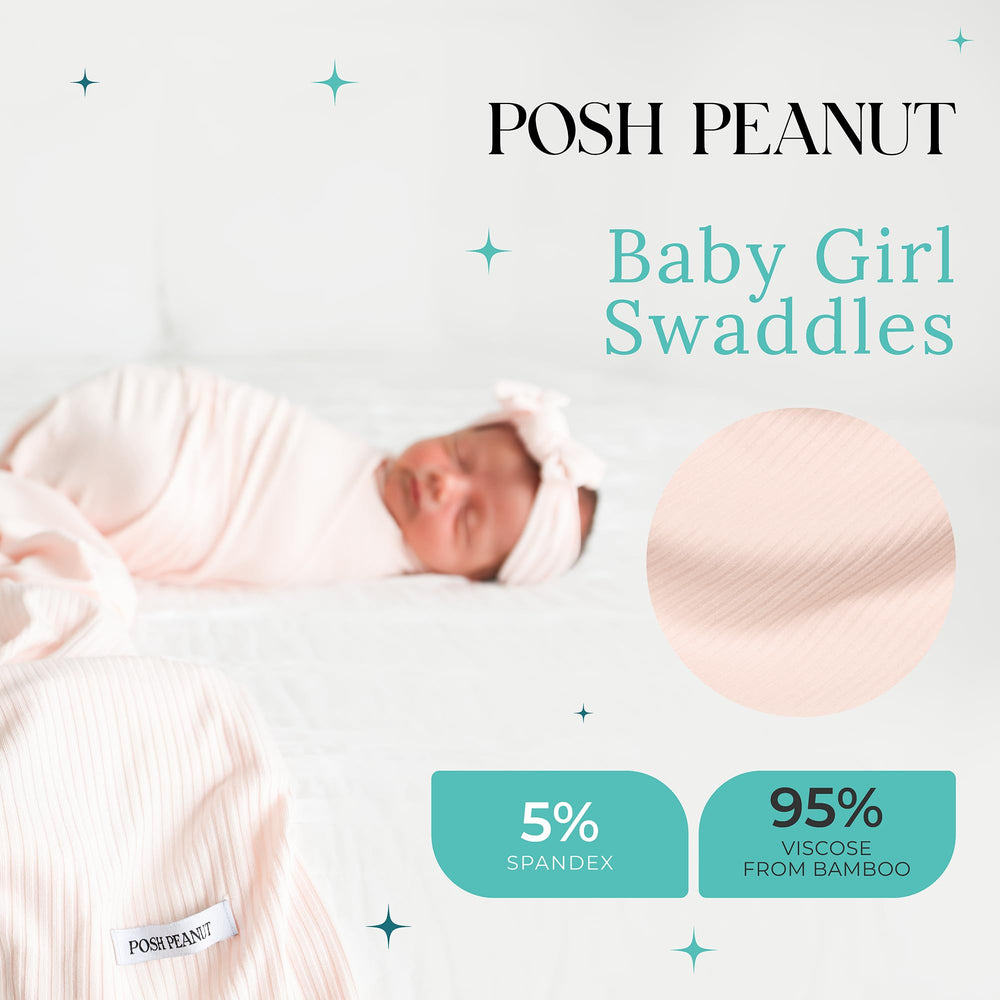 Posh Peanut Sandy Blush headband paired with the swaddle for a coordinated newborn look.