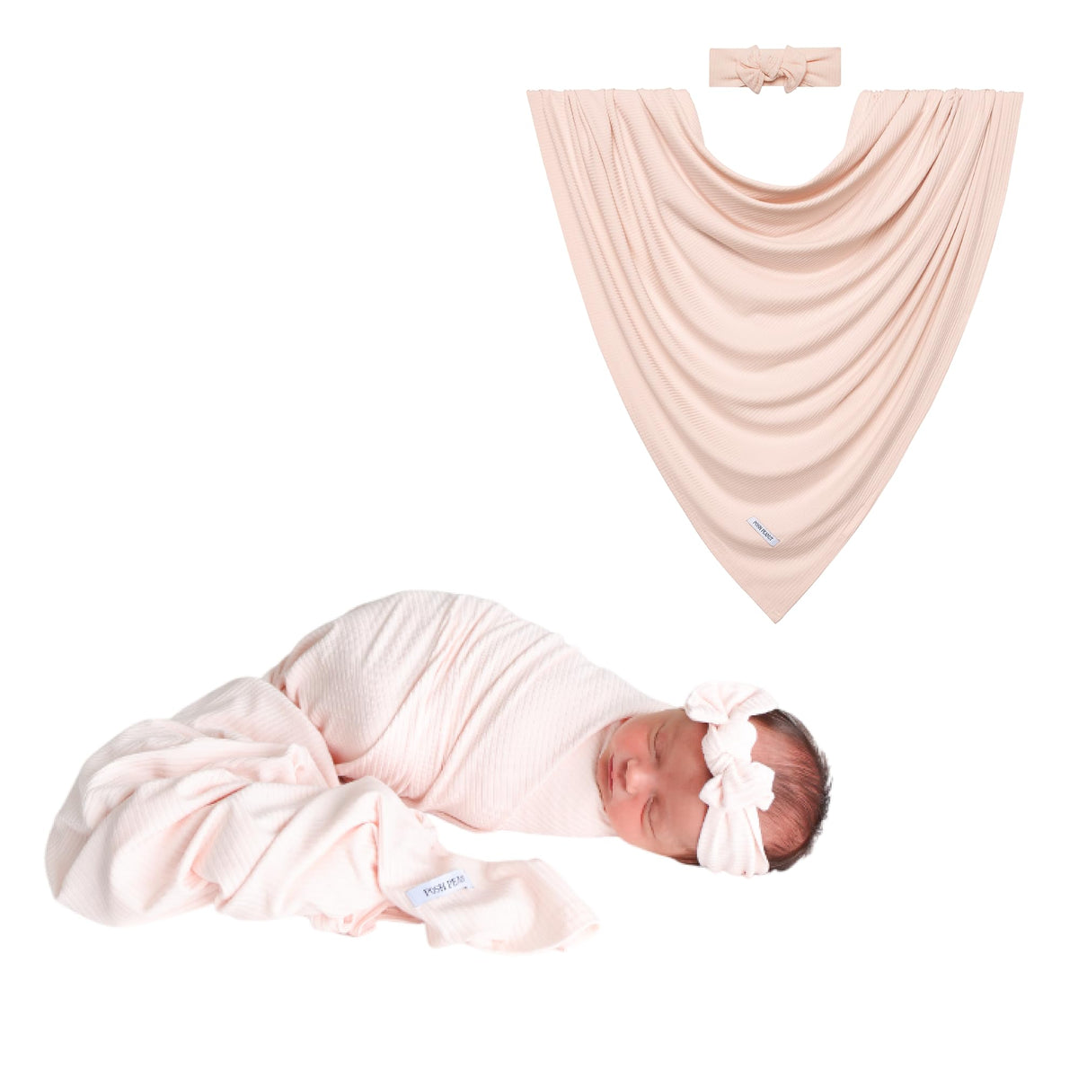 Posh Peanut Sandy Blush swaddle blanket in soft, breathable viscose from bamboo for gentle swaddling.