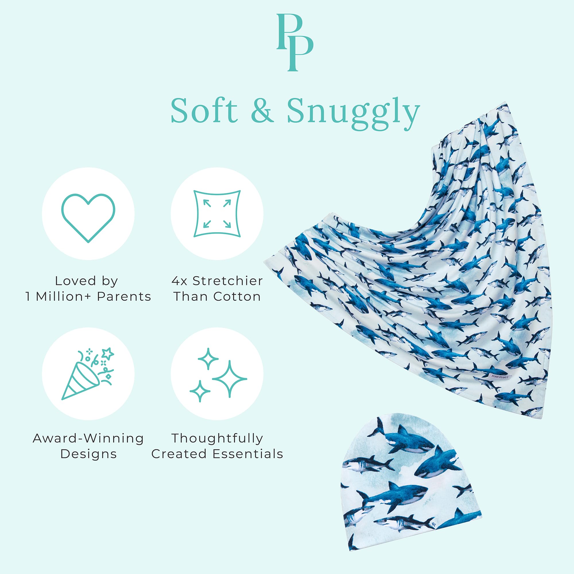 Sharks swaddle blanket 44x44 inches offering room to grow