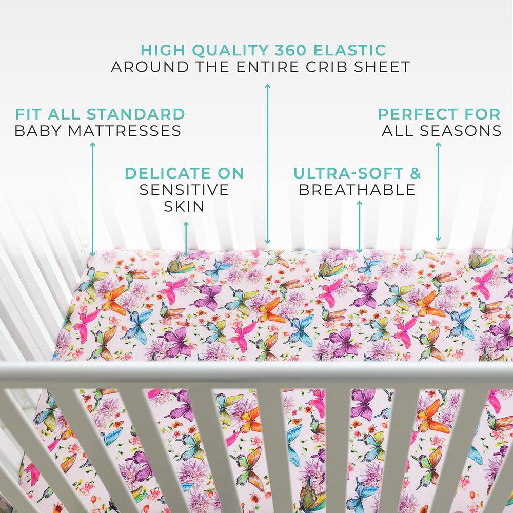 Posh Peanut standard crib sheet fits 52 by 28 by 9 inch mattress.