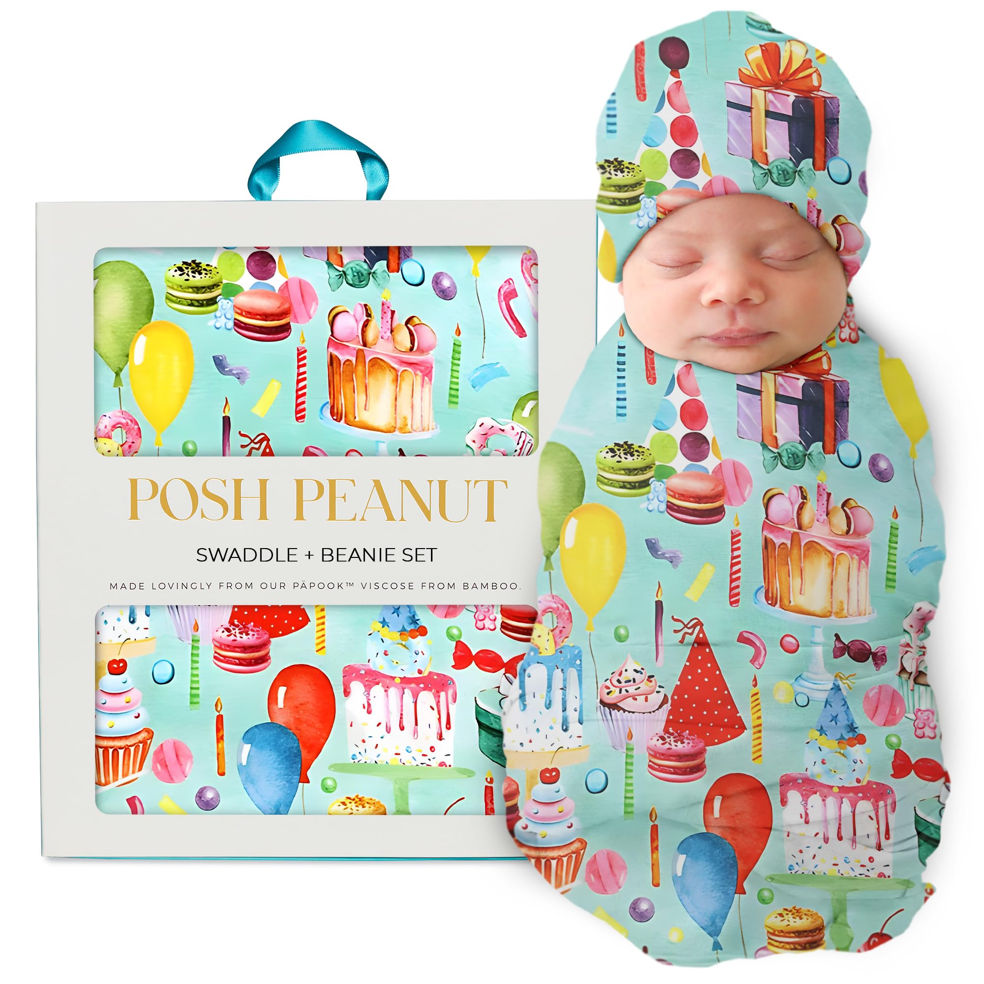 Posh Peanut swaddle blanket 44x44 inches, secure wrap for calm newborn sleep.