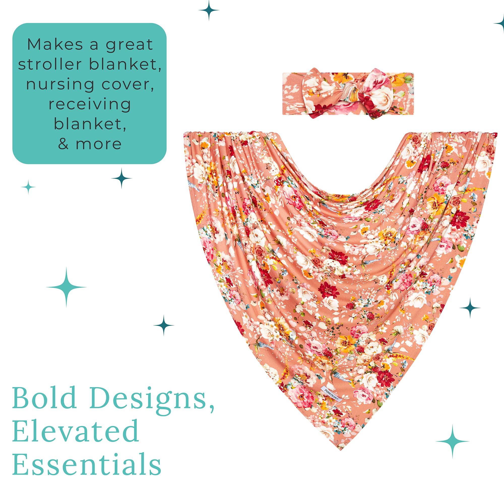 Posh Peanut swaddle-print-design stylish blanket for photos or outfits.