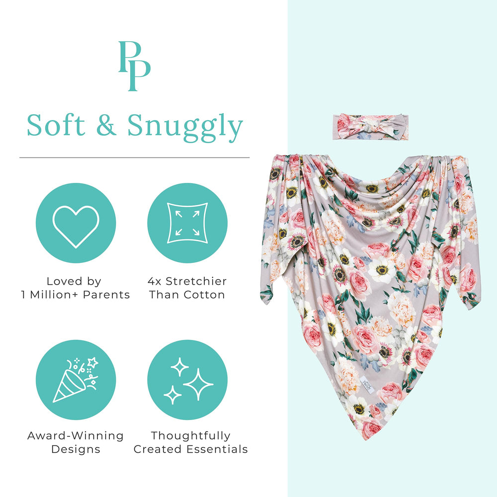 Closeup of swaddle transition showing breathable, smooth fabric and secure wrap by Posh Peanut.