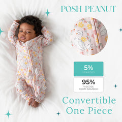 Posh Peanut sleepers showcasing the 2-way zipper for top or bottom access.