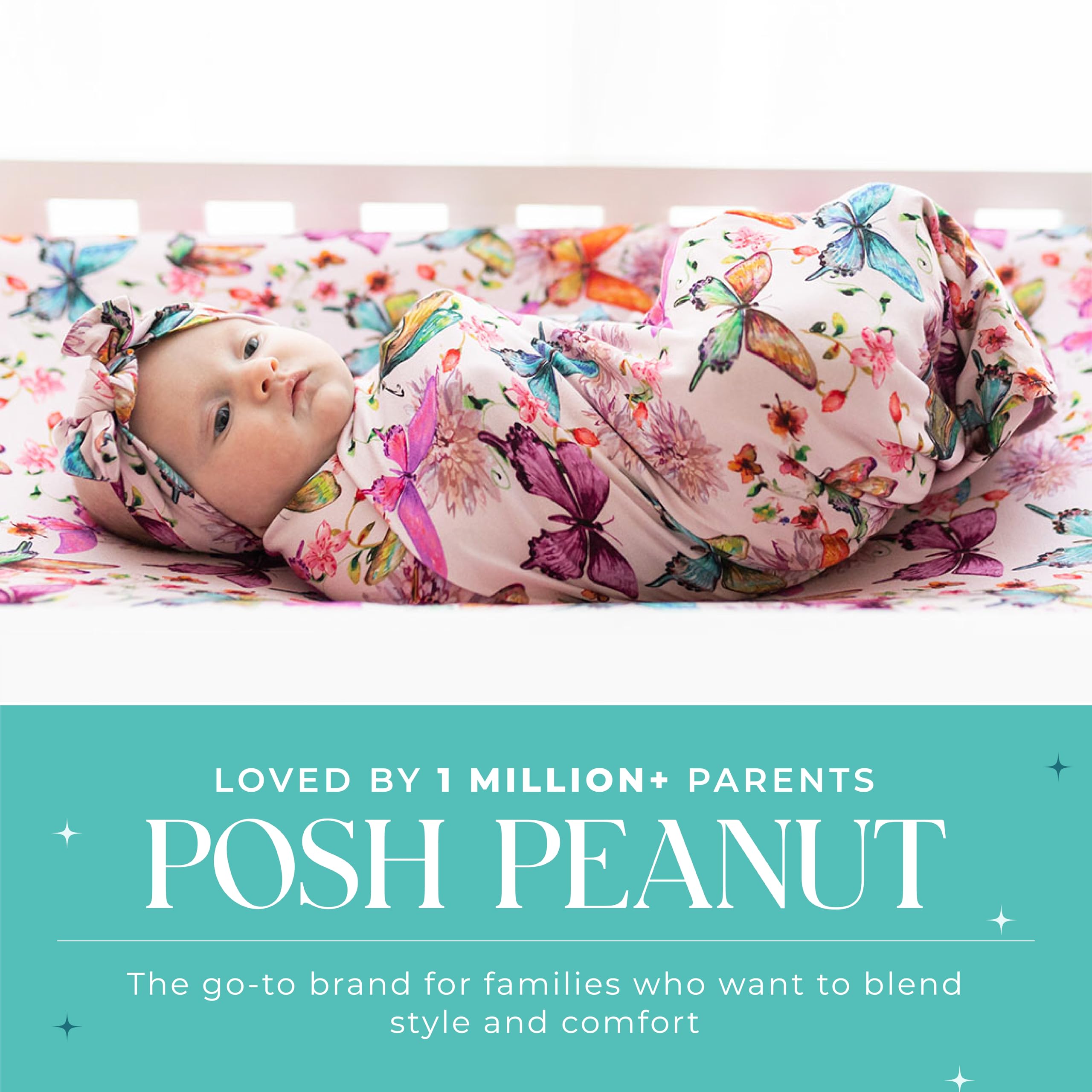 Posh Peanut stroller setup with butterfly swaddle for on-the-go comfort.