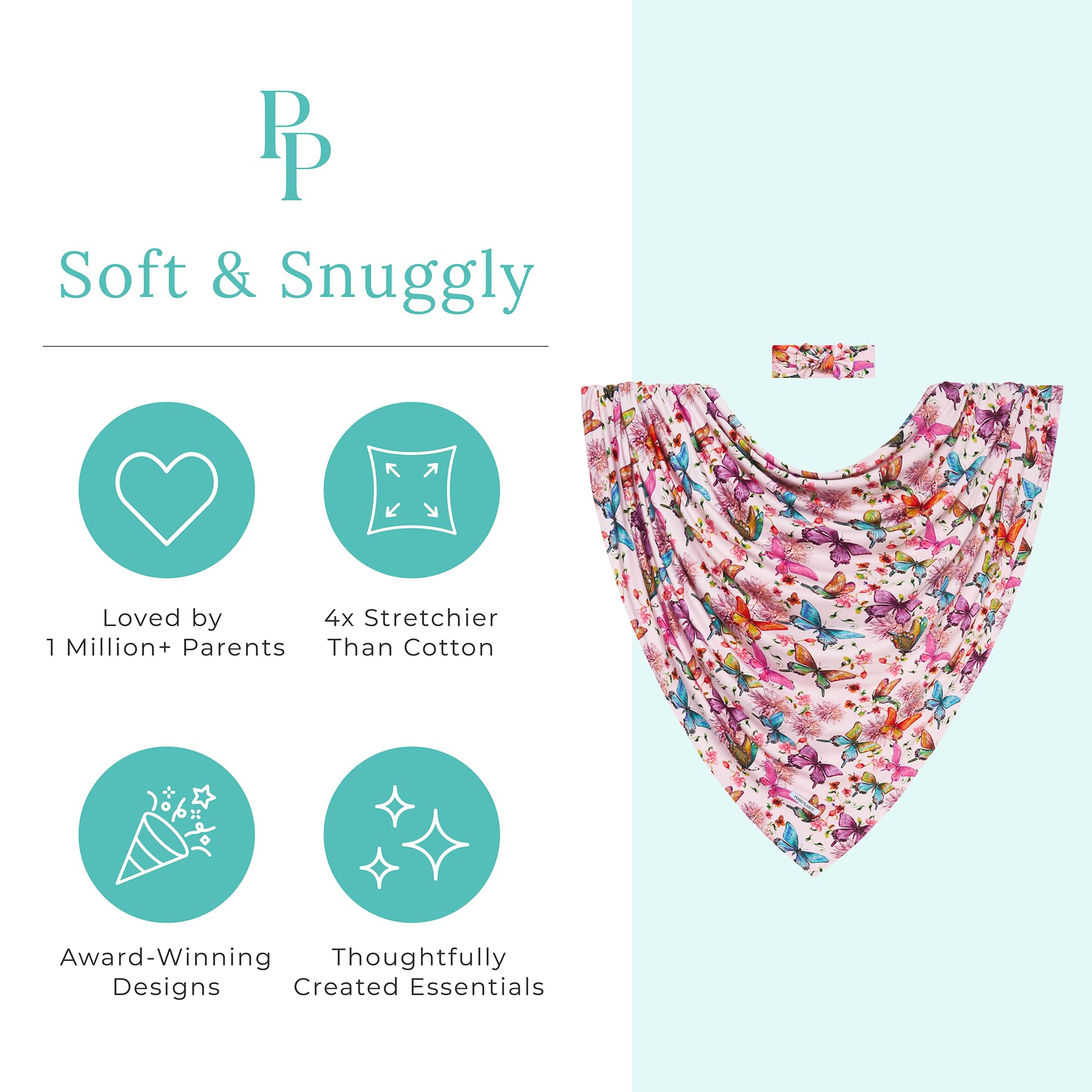 Posh Peanut viscose butterfly swaddle fabric close-up showing soft, breathable material.