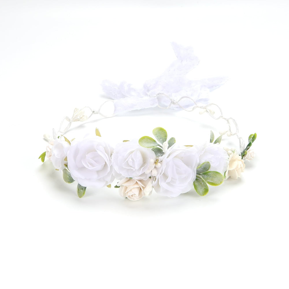 PoshMyra floral crown for weddings or parties, kid-friendly size.