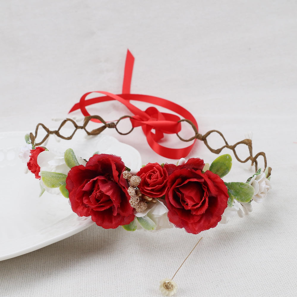 PoshMyra flower crown used as a photo prop for parties and weddings.