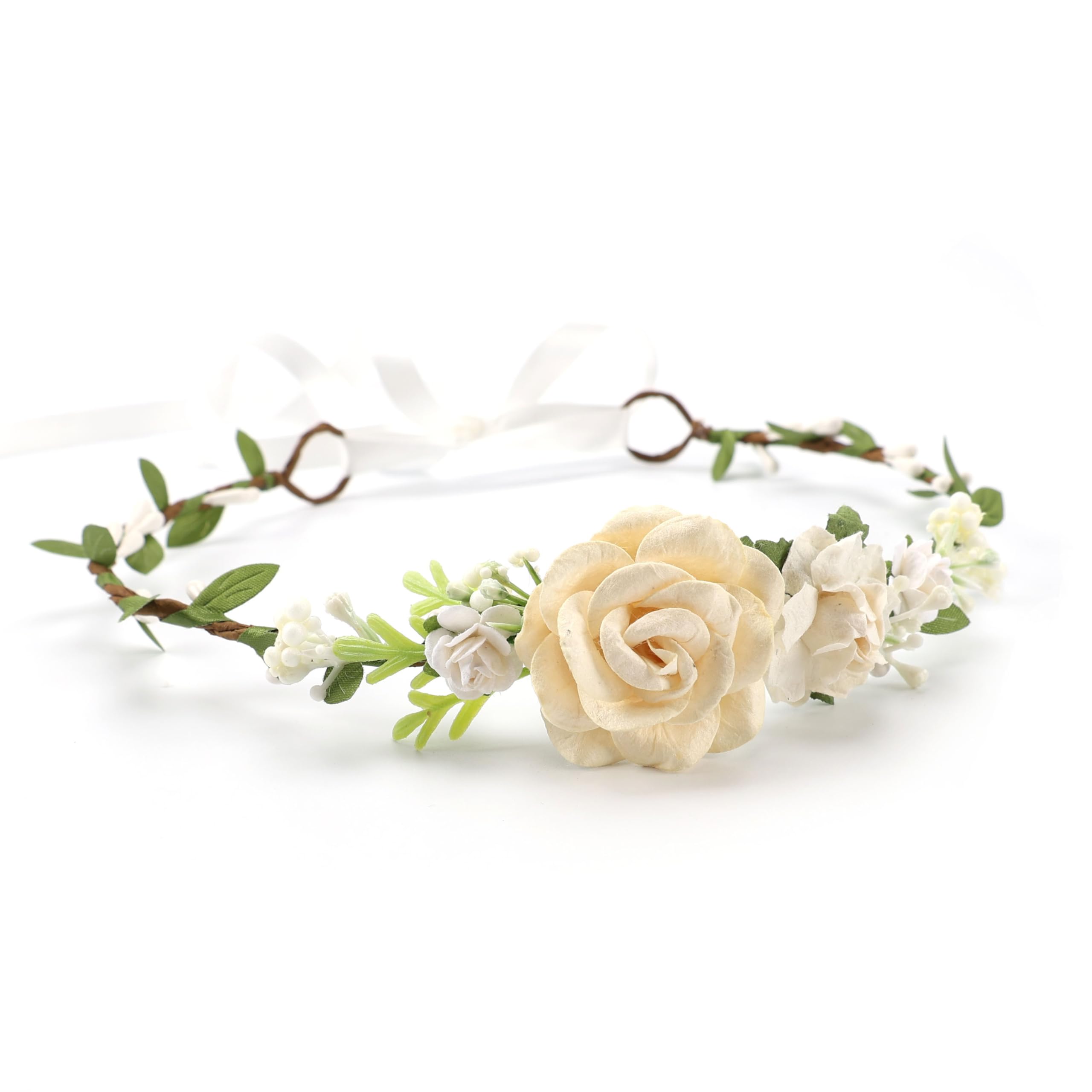 PoshMyra pink ivory flower crown with adjustable back ties for all-day comfort