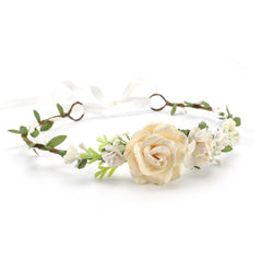 PoshMyra pink ivory flower crown with adjustable back ties for all-day comfort