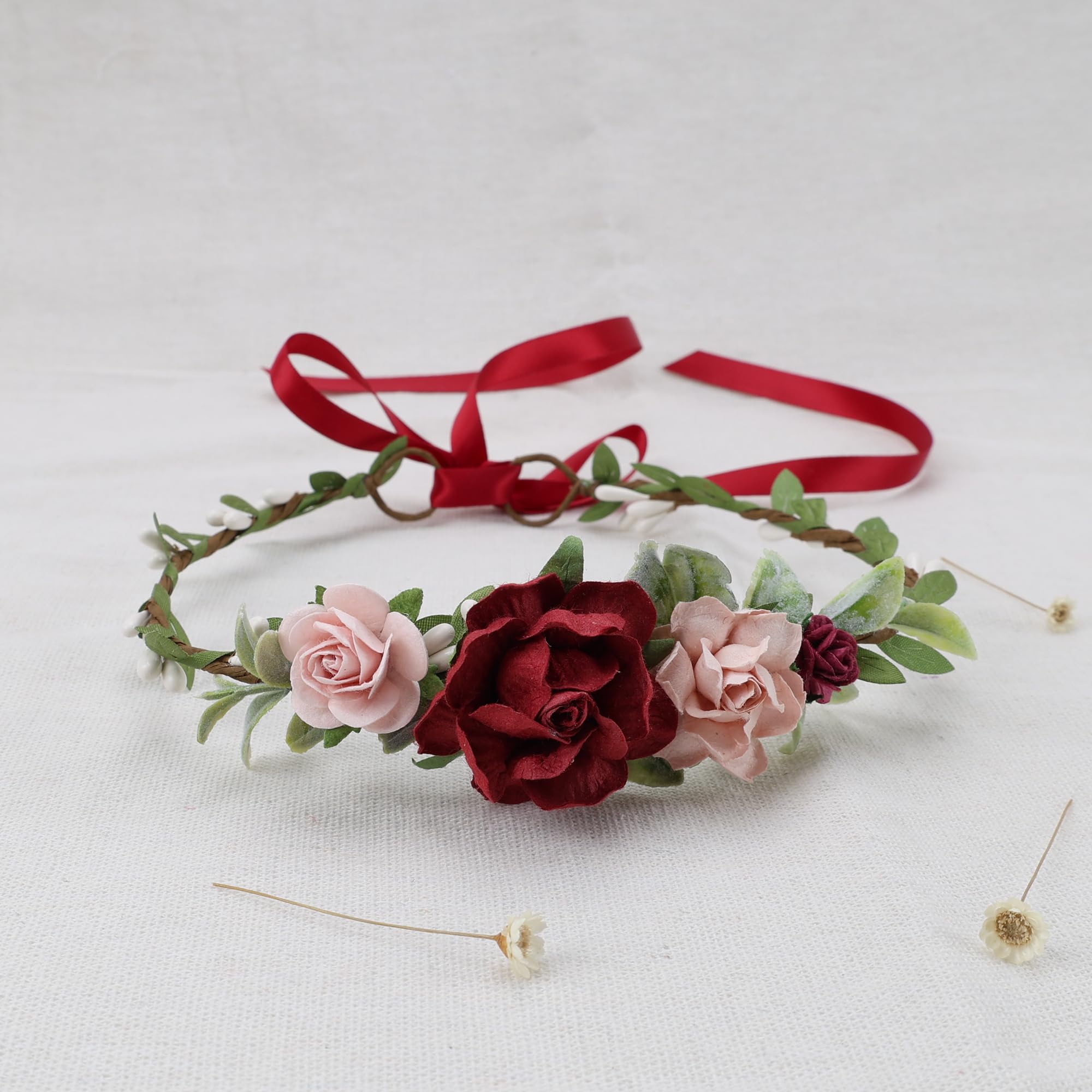 PoshMyra burgundy flower wreath suitable for maternity shoots and beach photos