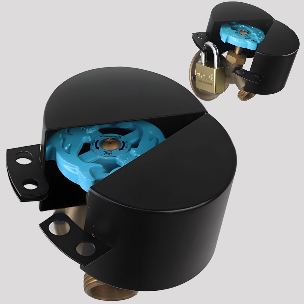 Posnaland outdoor faucet lock cover protects handle from tampering and weather.