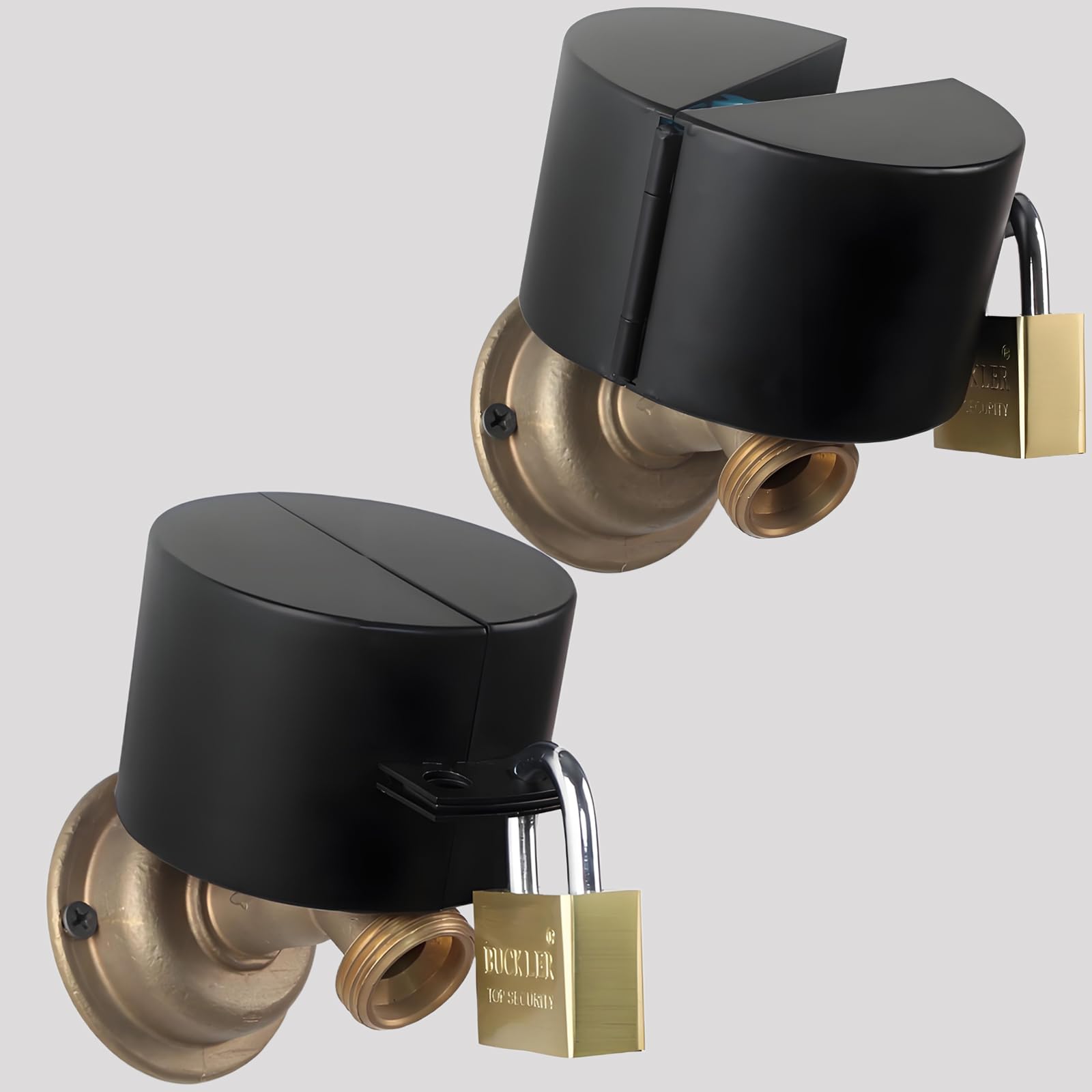 Posnaland spigot lock kit demonstrates tool-free installation on outdoor valves.