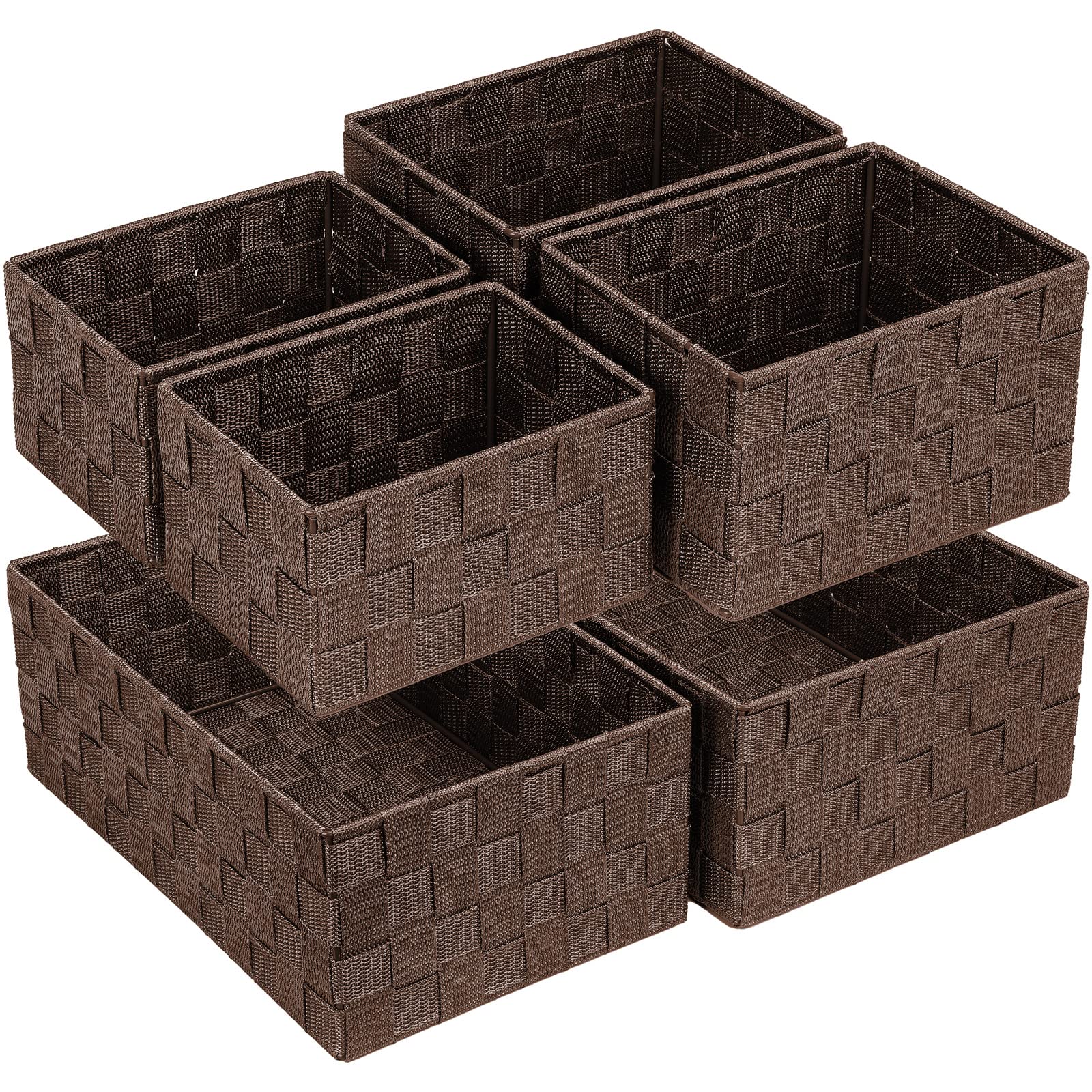 Posprica woven storage baskets 6-pack front view for organized bathroom and closet spaces.