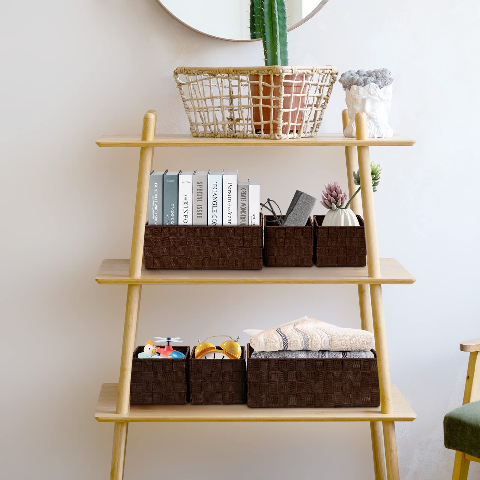 Posprica small woven basket brings small items together for vanity or desk.