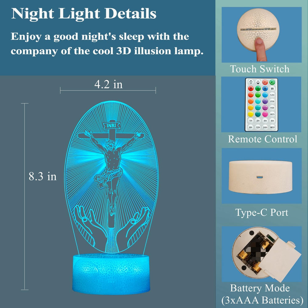 POSSHE Cross 3D Night Light enhances bedrooms, nurseries, or sacred spaces with gentle glow.