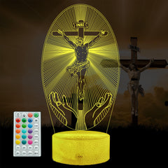 POSSHE Cross 3D Night Light Jesus lamp glows with a detailed cross illusion for soothing evenings.