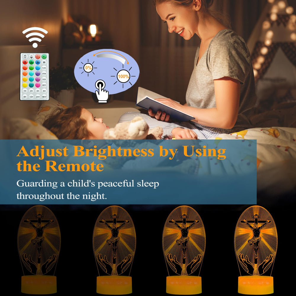 POSSHE Cross 3D Night Light remote control and timer provide effortless ambient control.