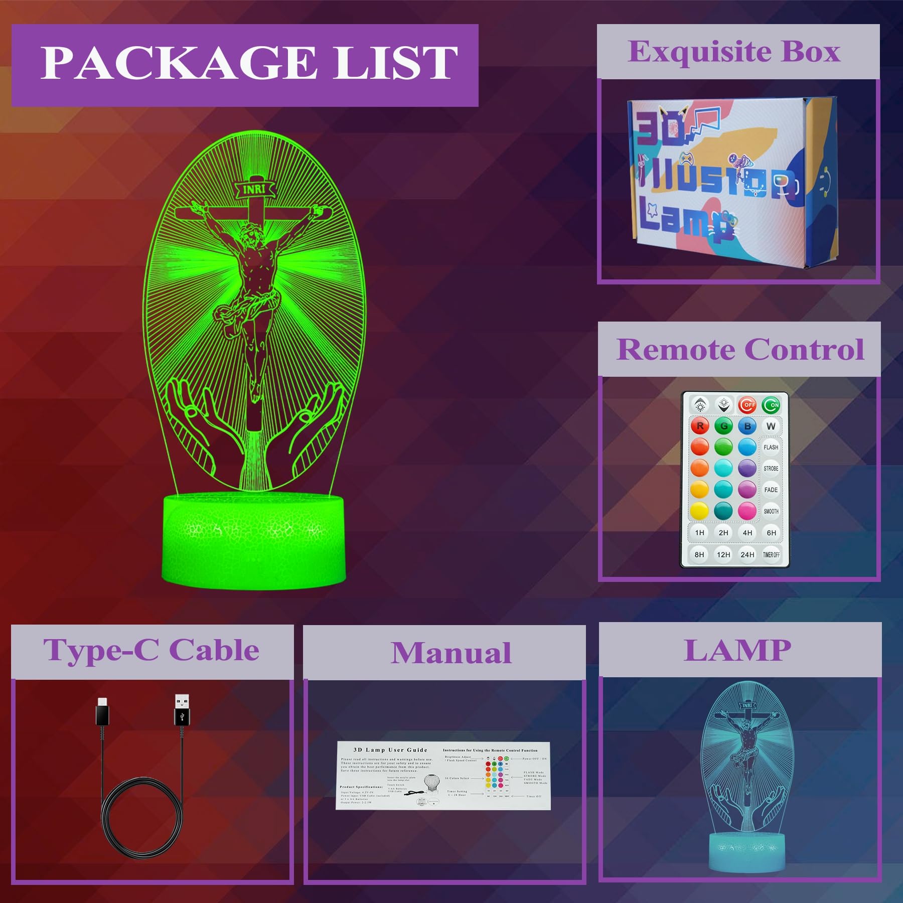 POSSHE Cross 3D Night Light makes a thoughtful gift for Christmas, birthdays, or housewarmings.