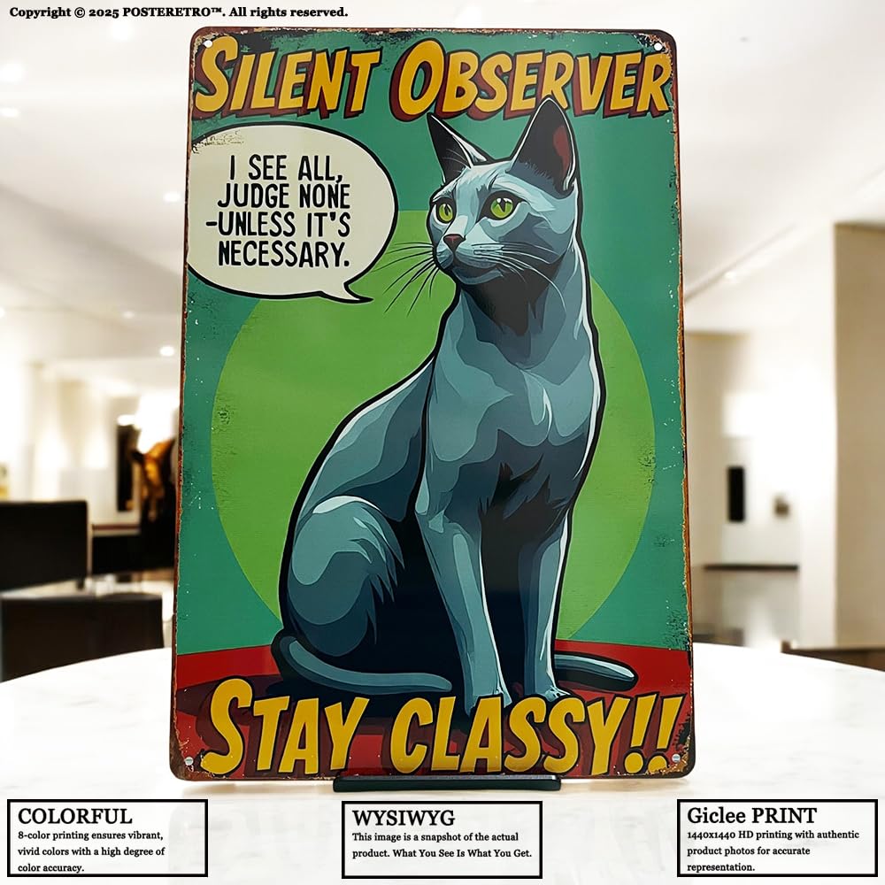 posteretro cat american style sign closeup print highlighting fade-resistant finish.