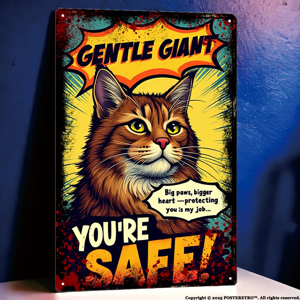 Posteretro cat breed collection artwork on compact wall sign