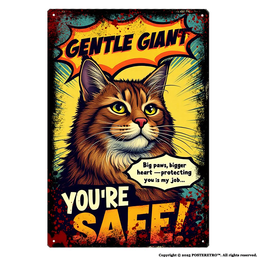 Posteretro vintage cat sign with bold breed artwork for lively decor
