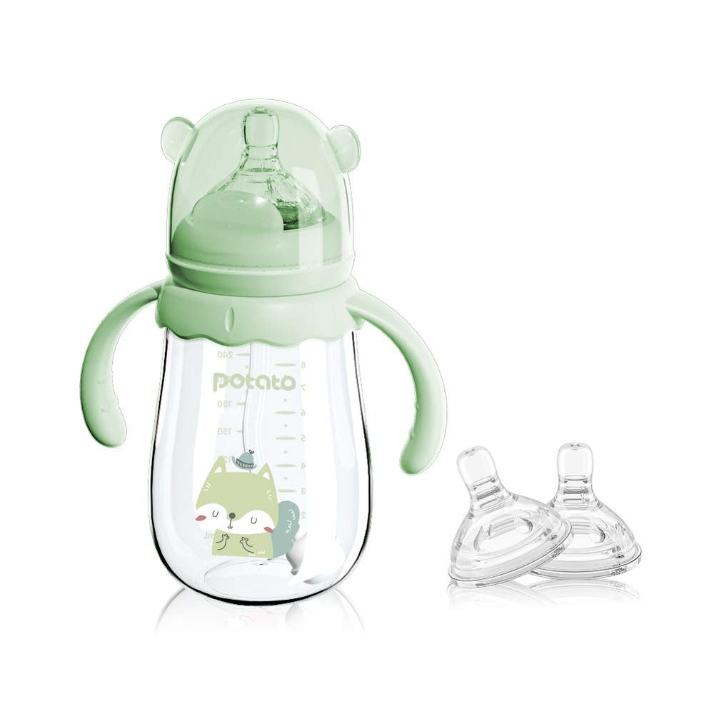 Potato glass baby bottle with anti-colic fast-flow nipple for easier feeding