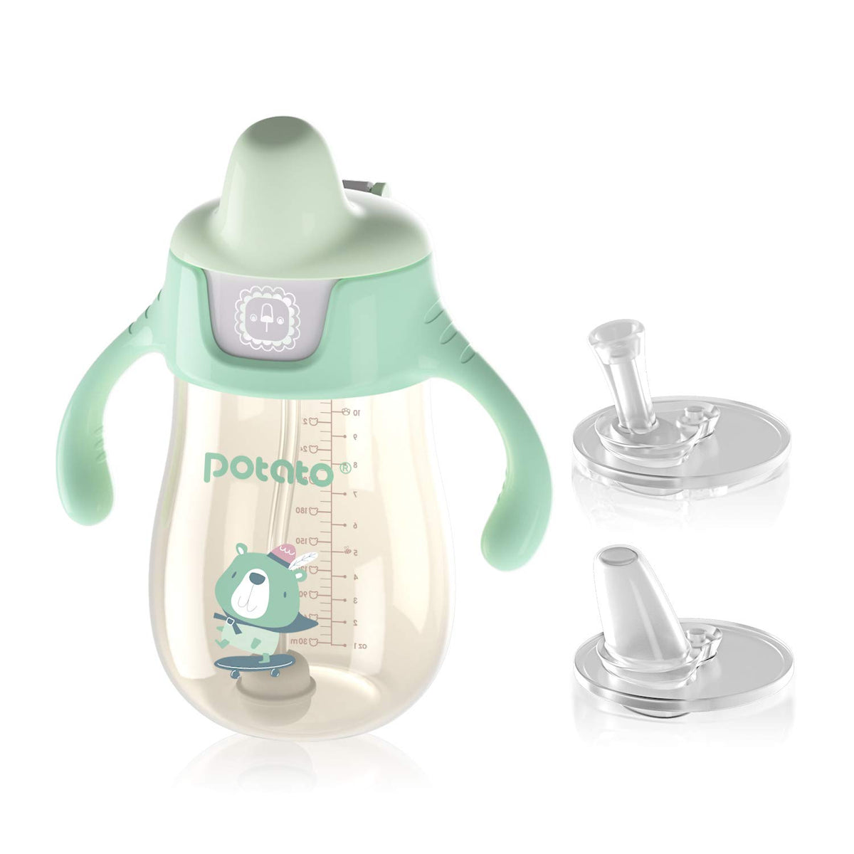 POTATO sippy cup with straw spill-proof design for toddlers, ideal for travel.