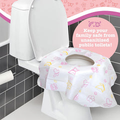 Potty Shields floral XL cover on public toilet for hygienic convenience