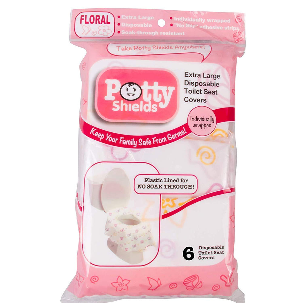 Potty Shields floral XL cover in a compact 6-pack for family travel