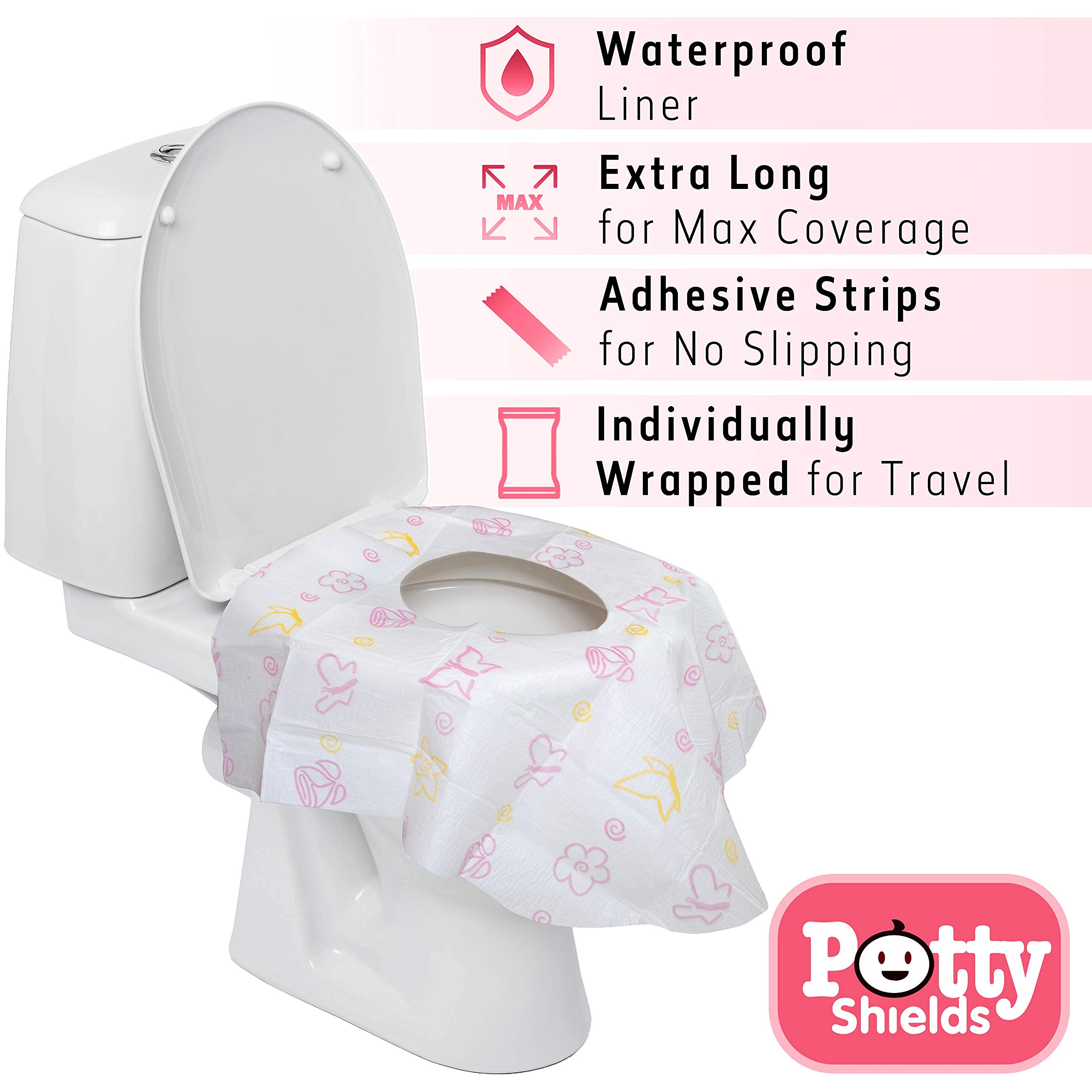 Potty Shields floral XL cover features a floral print for easy public restroom use