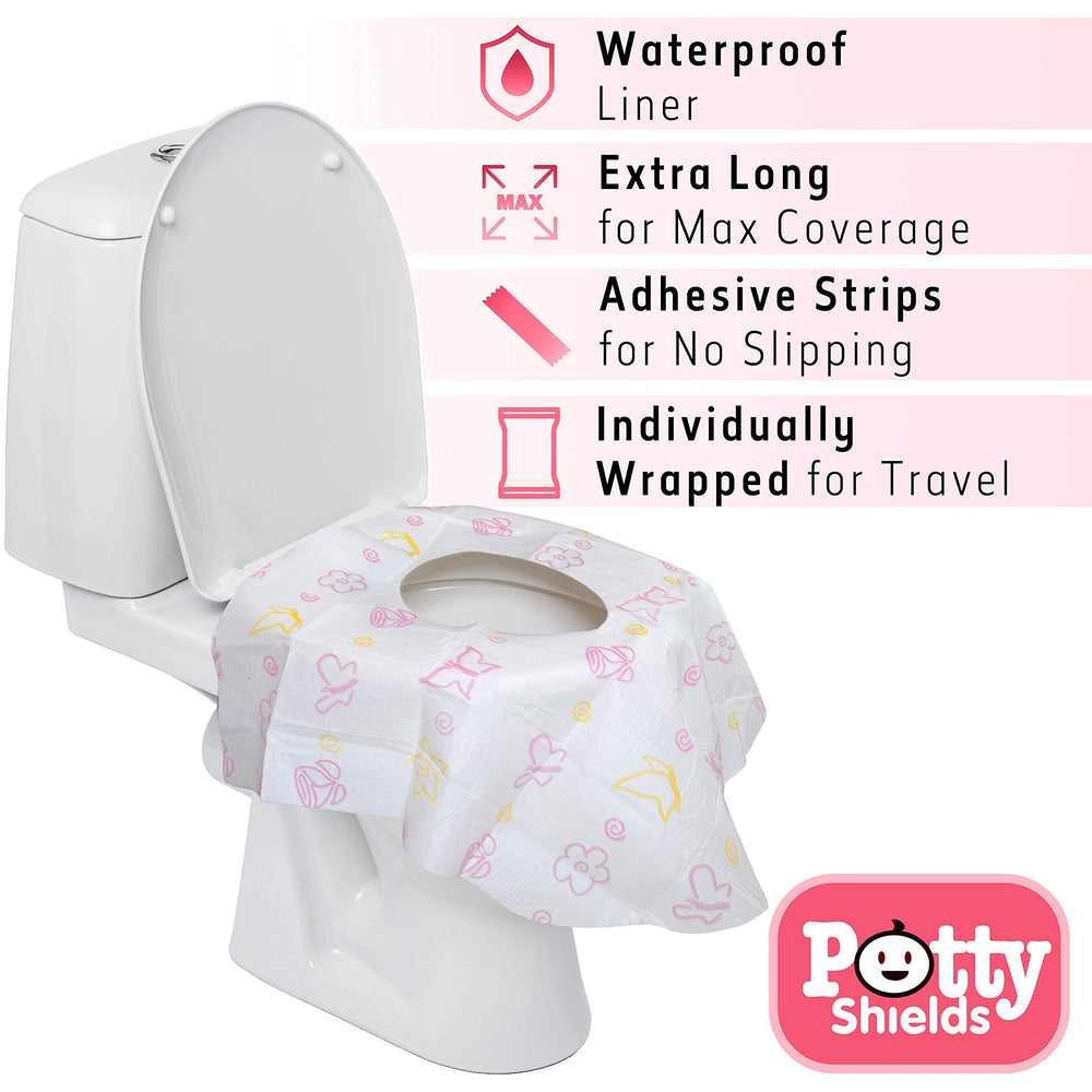 Potty Shields floral XL cover features a floral print for easy public restroom use