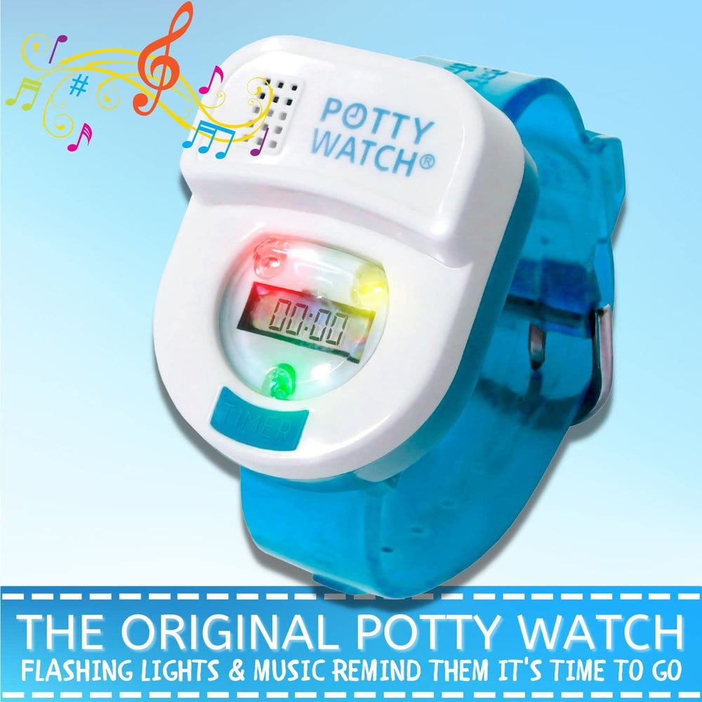 Potty Time Potty Watch blue, water-resistant design withstands daily play.