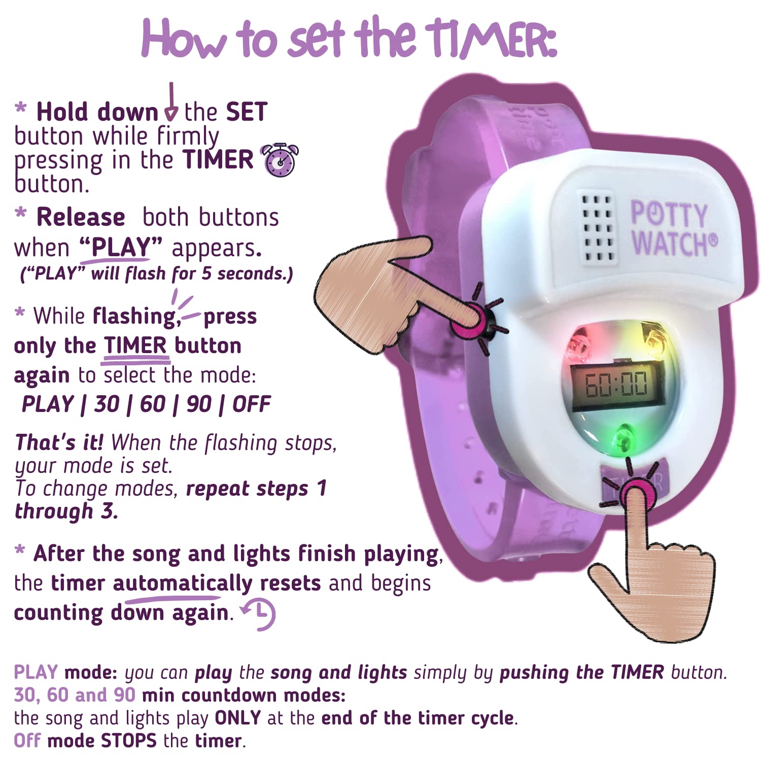 Potty Time Potty Watch waterproof silicone durability for active kids.