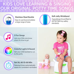 Potty Time purple watch 30-minute routine helps set regular potty visits.