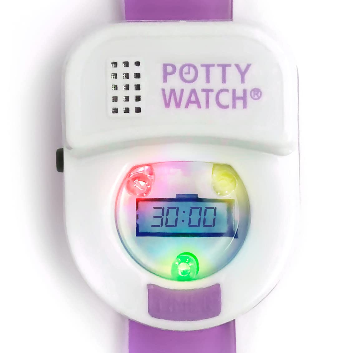 Potty Time purple watch adjustable strap ensures comfortable fit.