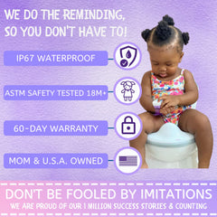 Potty Time purple watch face display with colorful lights signaling potty time.