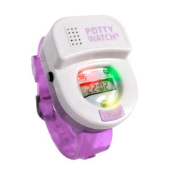Potty Time purple watch on the wrist with a gentle potty reminder.