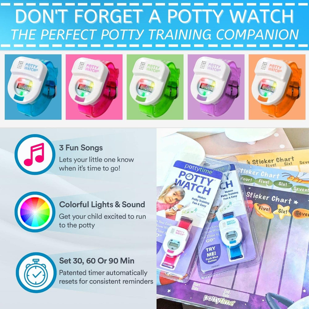 Potty Time space theme graphics capture kids' imaginations during potty training.