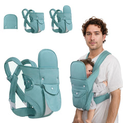 POVENK baby carrier front view in green supports breathable comfort.
