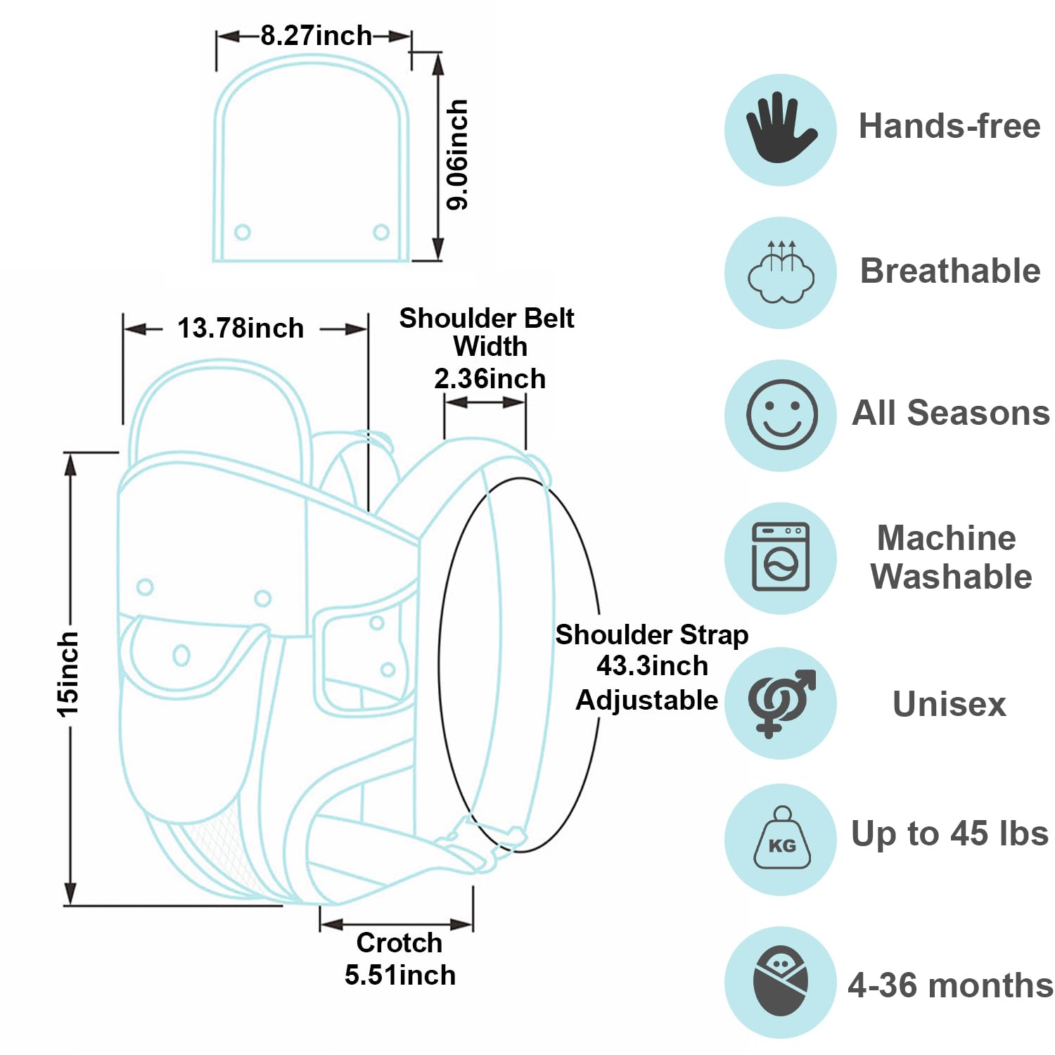 POVENK M-position design promotes healthy hip alignment for growing babies.